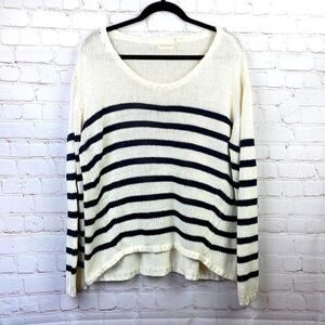 Retrod. Cream & Navy Blue striped scoop neck hi-lo sweater. XXL